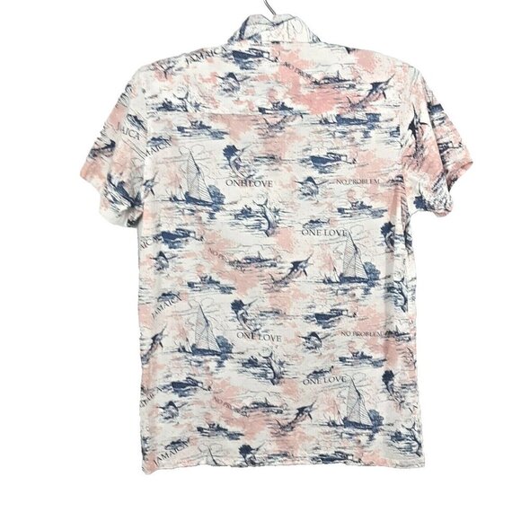 RFT Button Front Shirt Mens L Pink Blue Cotton Jamaica Marlin Ships One Love - Picture 4 of 6